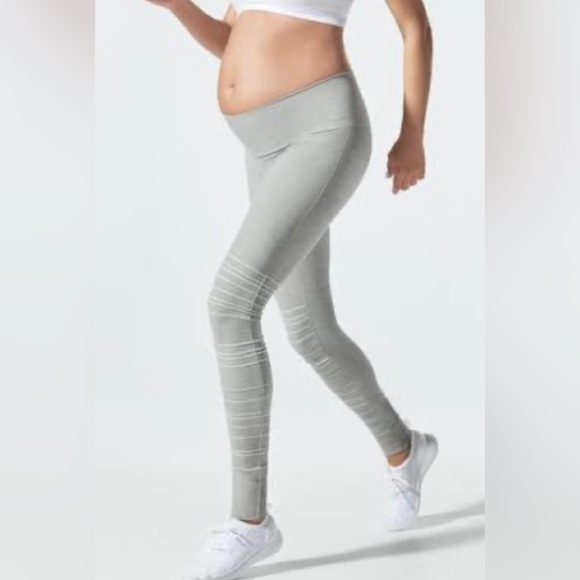 Blanqi Leggings Womens Maternity Dove Gray Striped SportSupport Athletic Sz XL - Picture 1 of 10